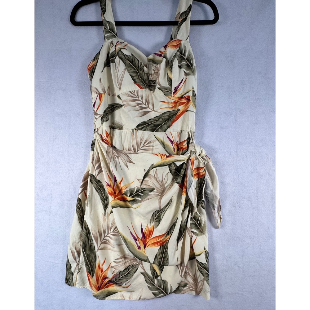 Paradise Found Hawaii Bird of Paradise Floral Sarong Wrap Sun Dress Cream Small